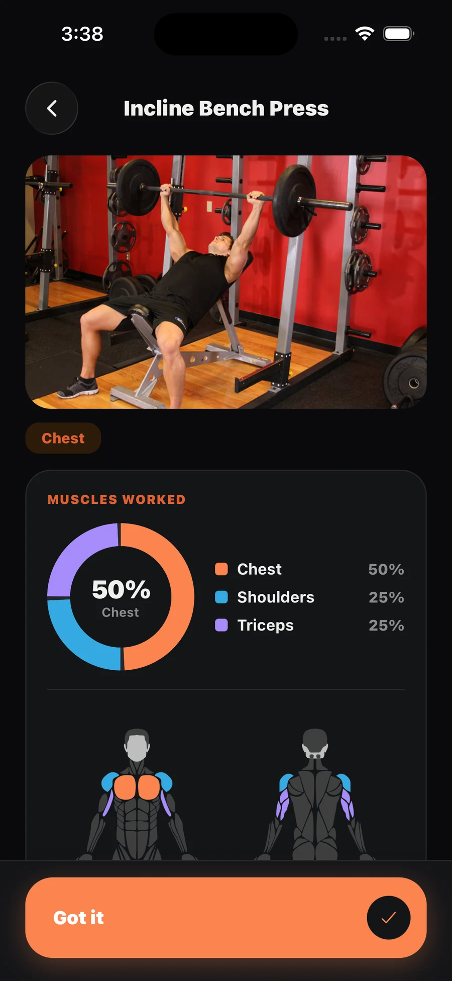 Gymmie exercise detail with muscles worked